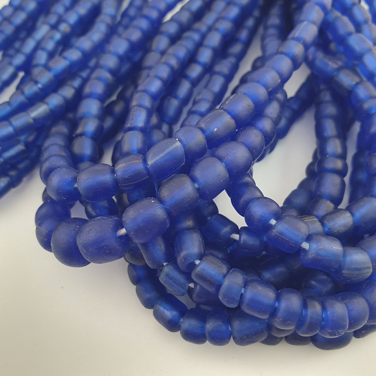 Vintage African Style Blue 4-5.5mm Glass Beads Necklace Strand