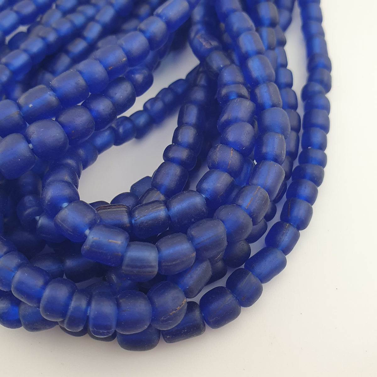 Vintage African Style Blue 4-5.5mm Glass Beads Necklace Strand