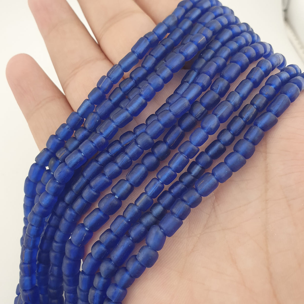 Vintage African Style Blue 4-5.5mm Glass Beads Necklace Strand