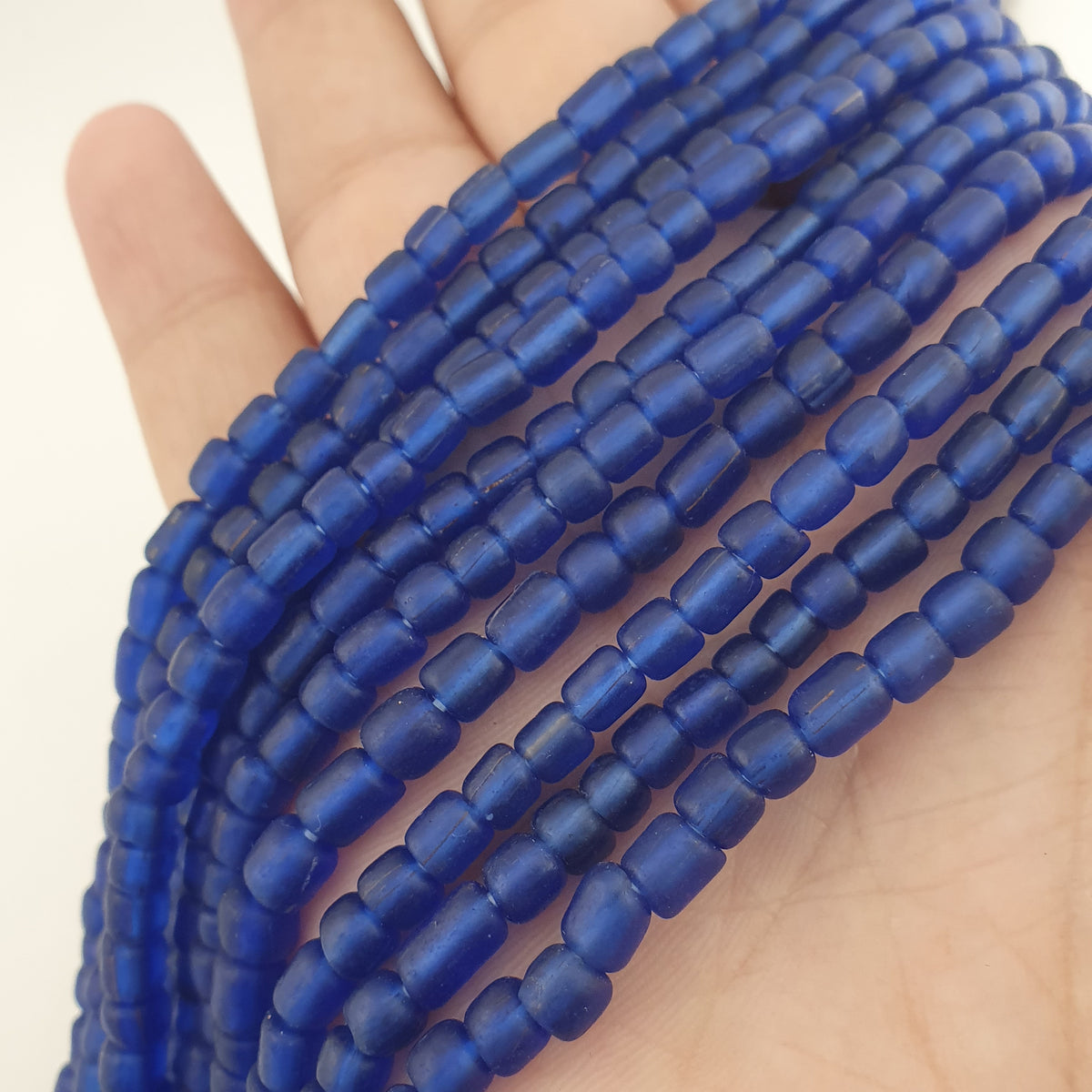 Vintage African Style Blue 4-5.5mm Glass Beads Necklace Strand