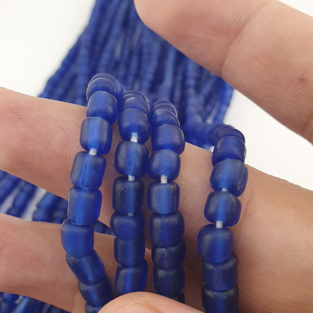 Vintage African Style Blue 4-5.5mm Glass Beads Necklace Strand