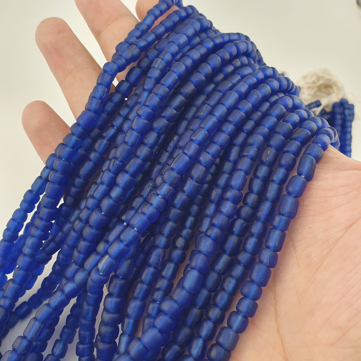Vintage African Style Blue 4-5.5mm Glass Beads Necklace Strand