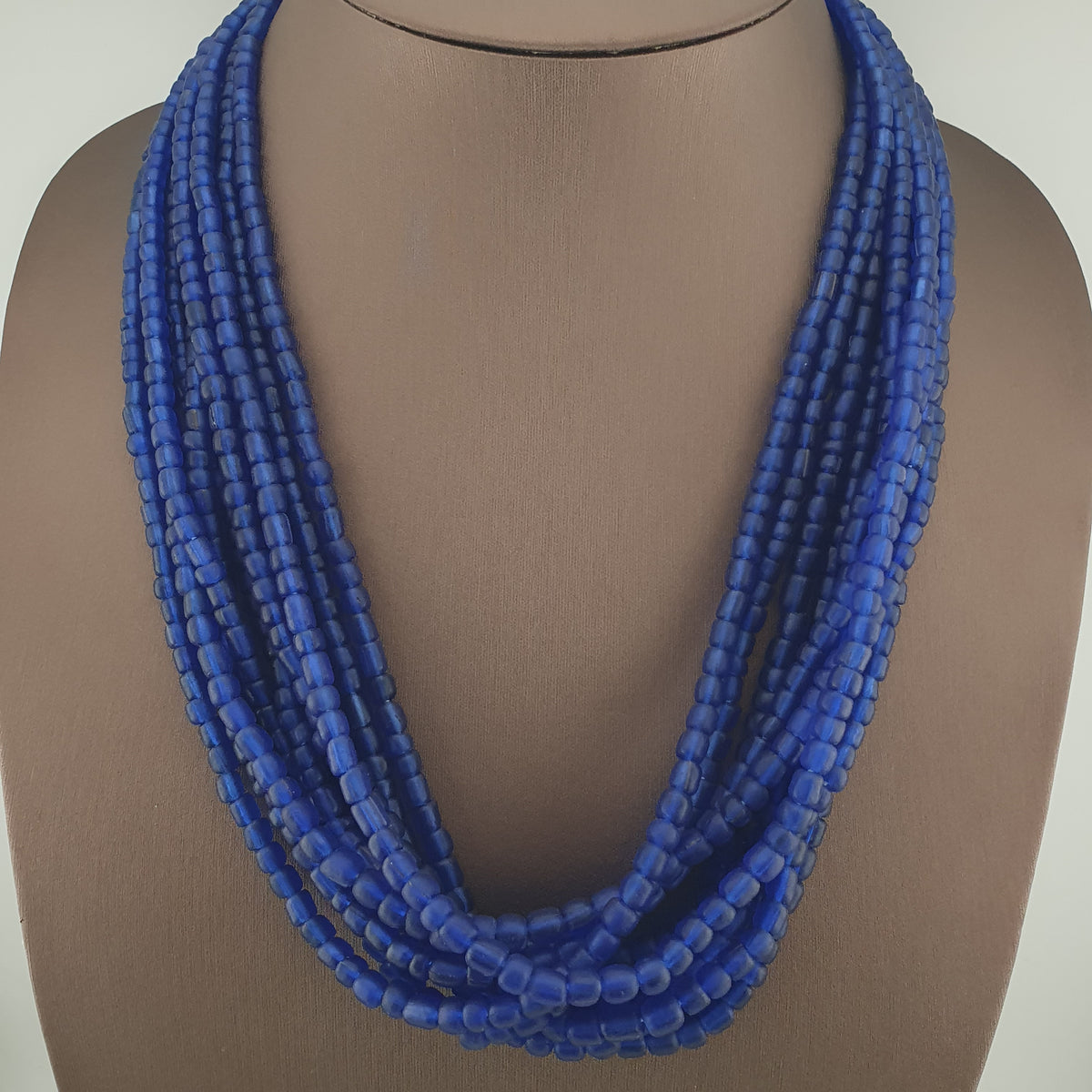 Vintage African Style Blue 4-5.5mm Glass Beads Necklace Strand