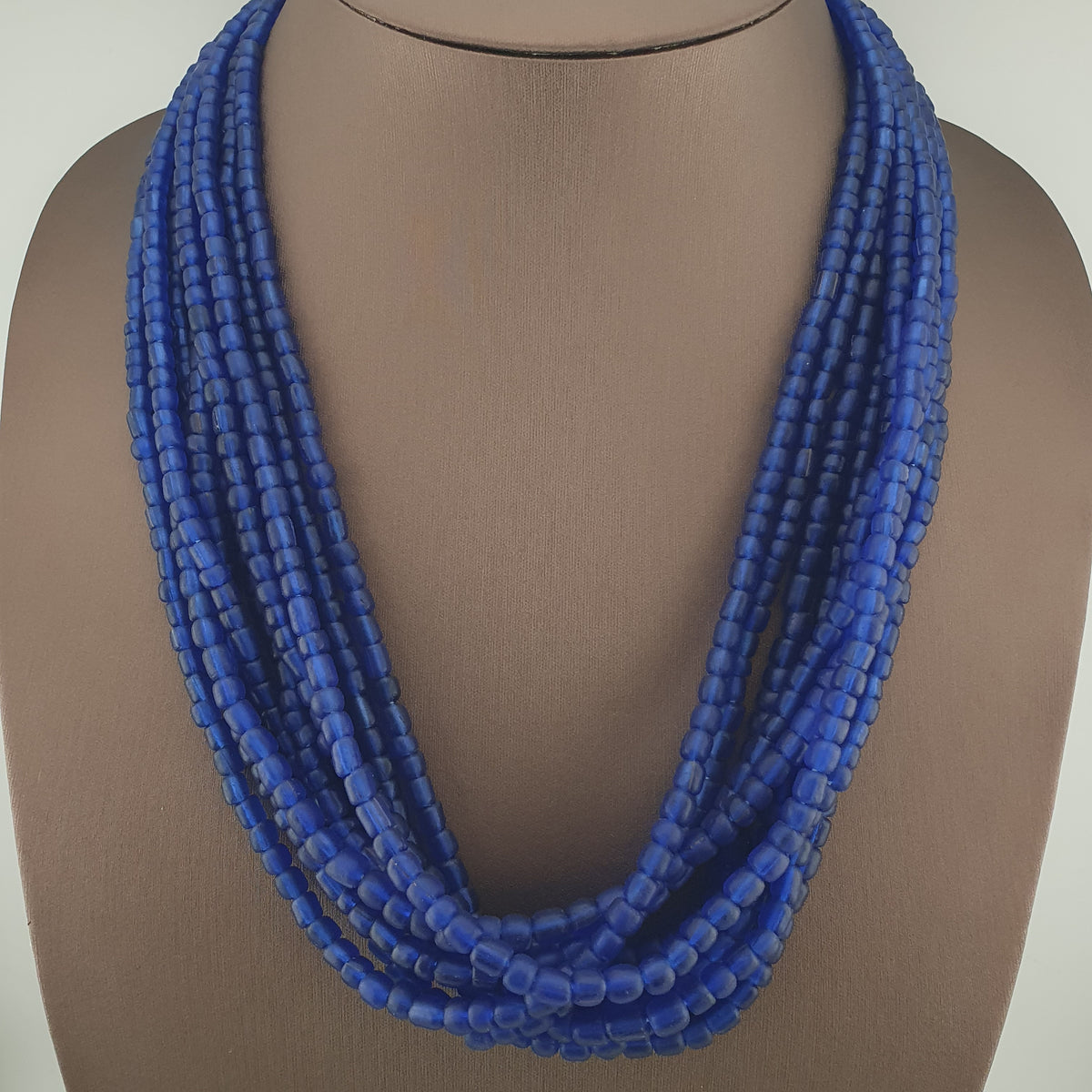 Vintage African Style Blue 4-5.5mm Glass Beads Necklace Strand