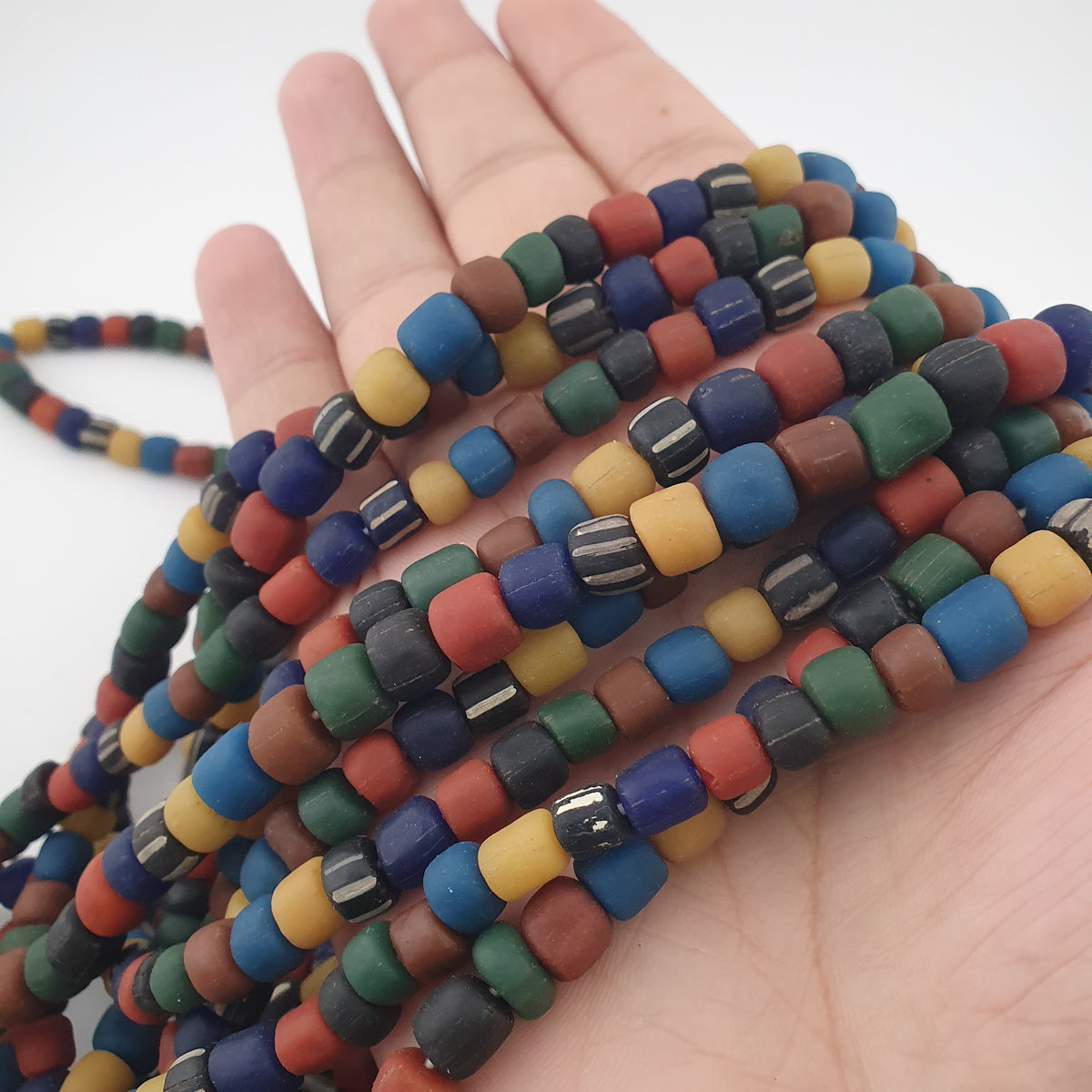 Antique African Style MultiColor Mix 7-8.5mm Glass Beads Necklace Strands