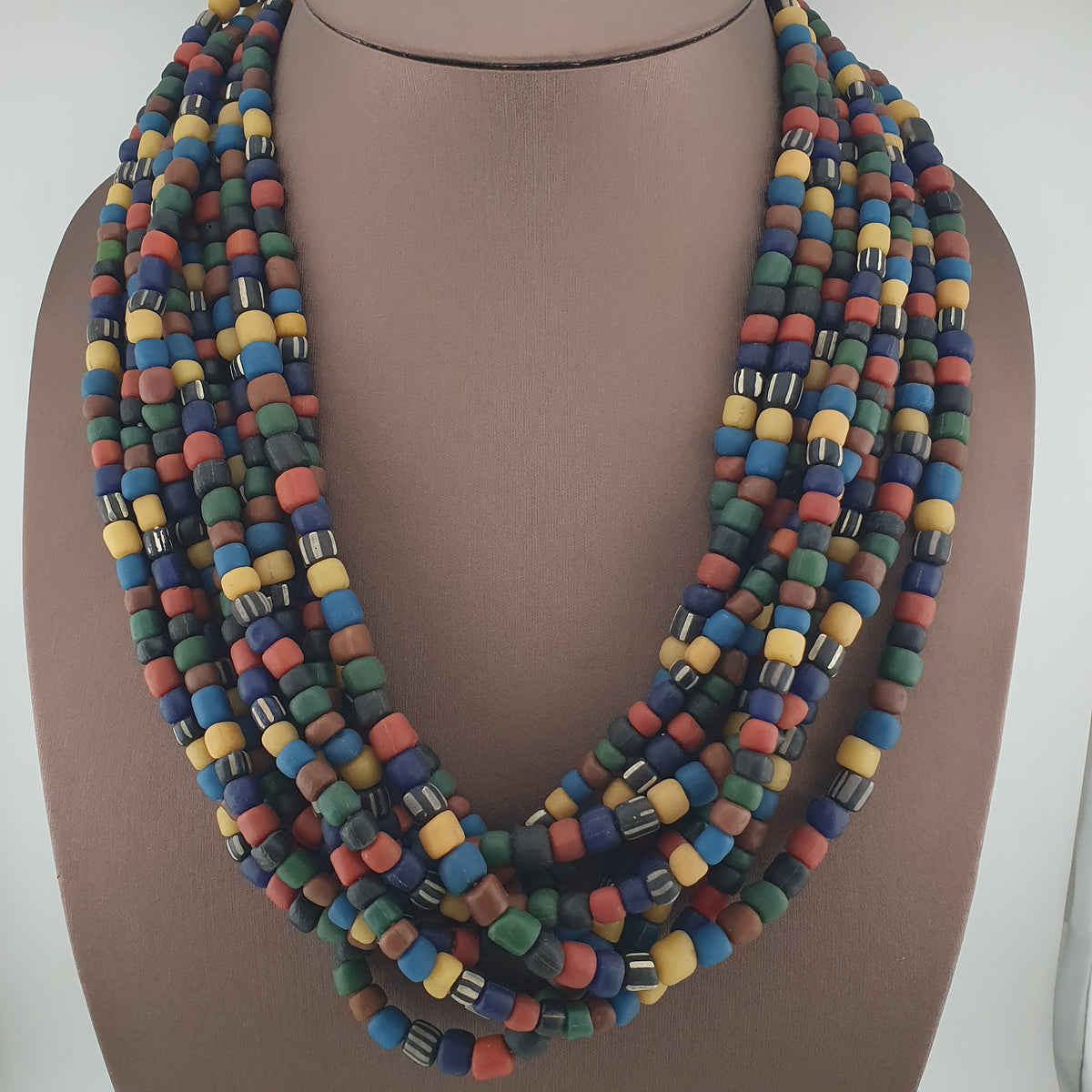 Antique African Style MultiColor Mix 7-8.5mm Glass Beads Necklace Strands