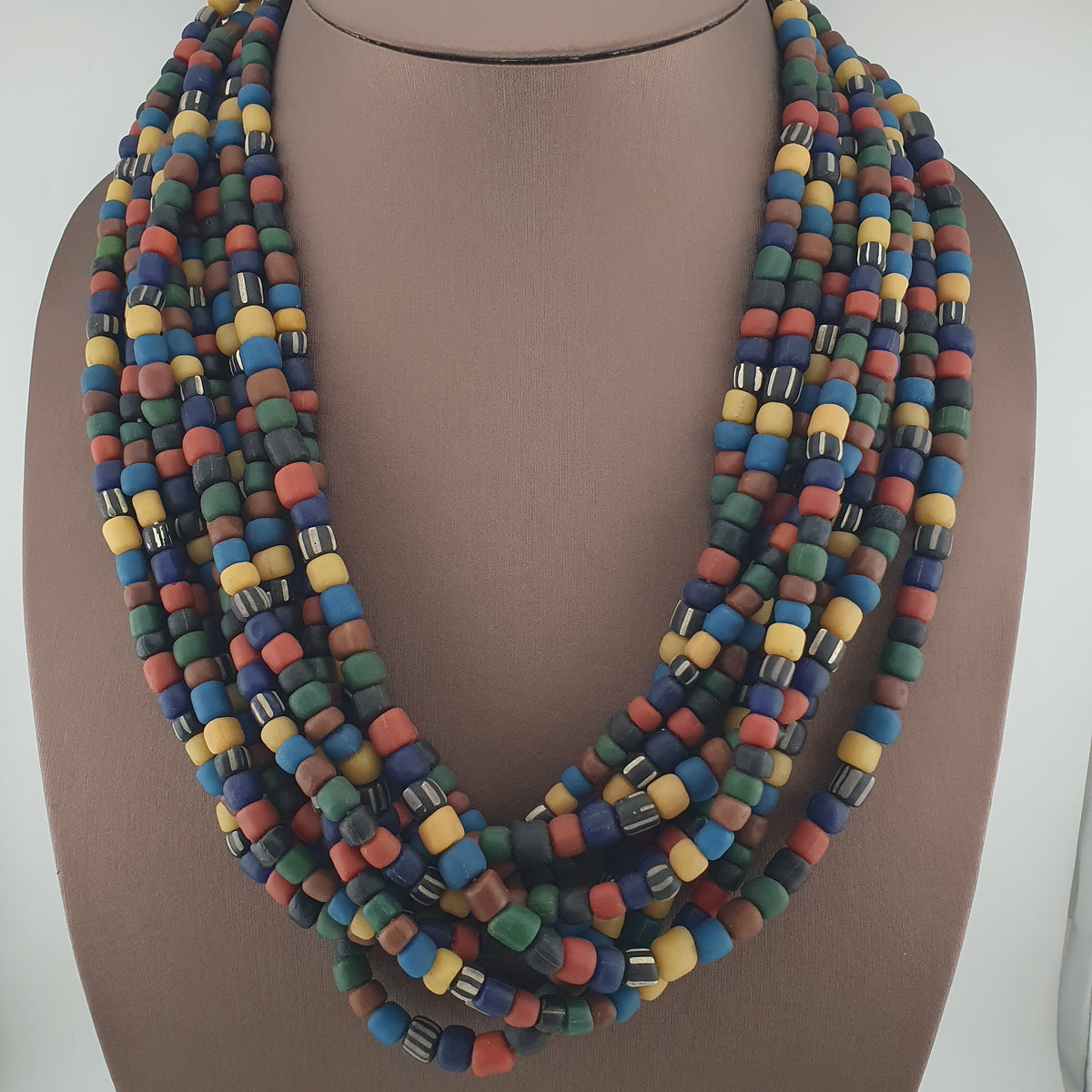Antique African Style MultiColor Mix 7-8.5mm Glass Beads Necklace Strands