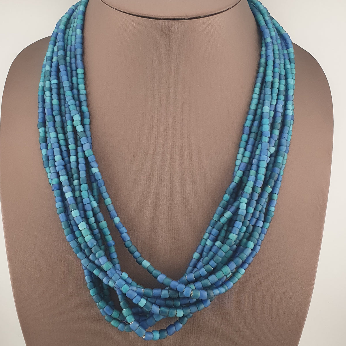 Antique Venetian Light Dark Blue 5-6mm Beads Strands Necklace