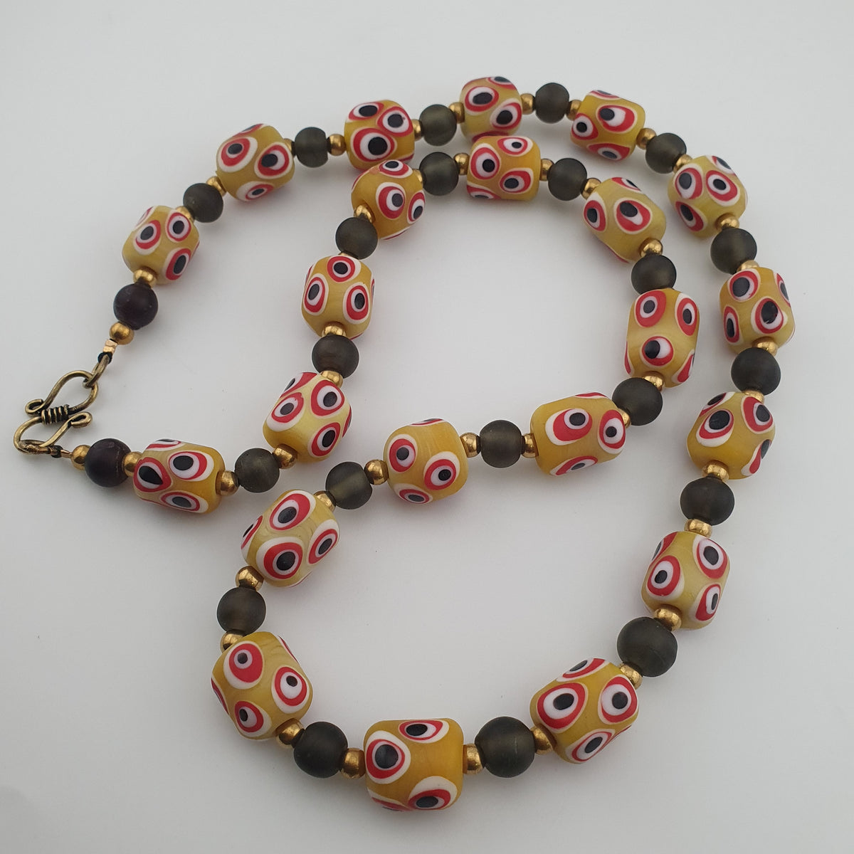 Antique Venetian African Style Thousand Eyes & Black Glass Beads Necklace