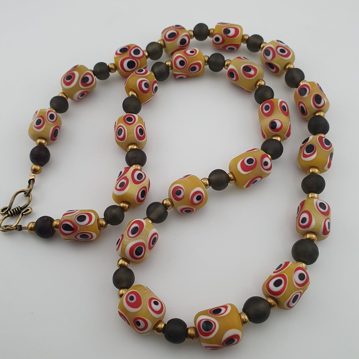 Antique Venetian African Style Thousand Eyes & Black Glass Beads Necklace