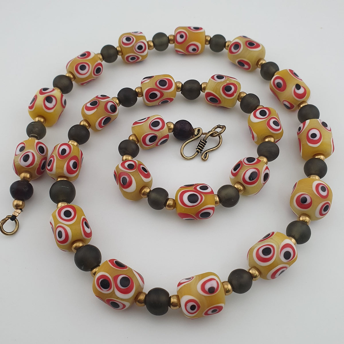 Antique Venetian African Style Thousand Eyes & Black Glass Beads Necklace