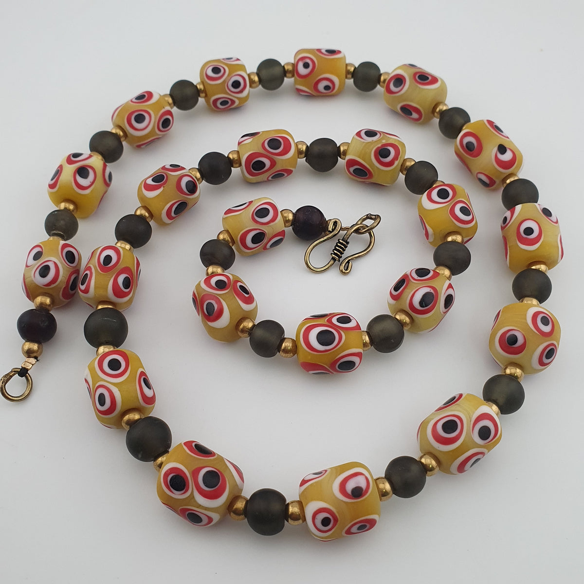 Antique Venetian African Style Thousand Eyes & Black Glass Beads Necklace
