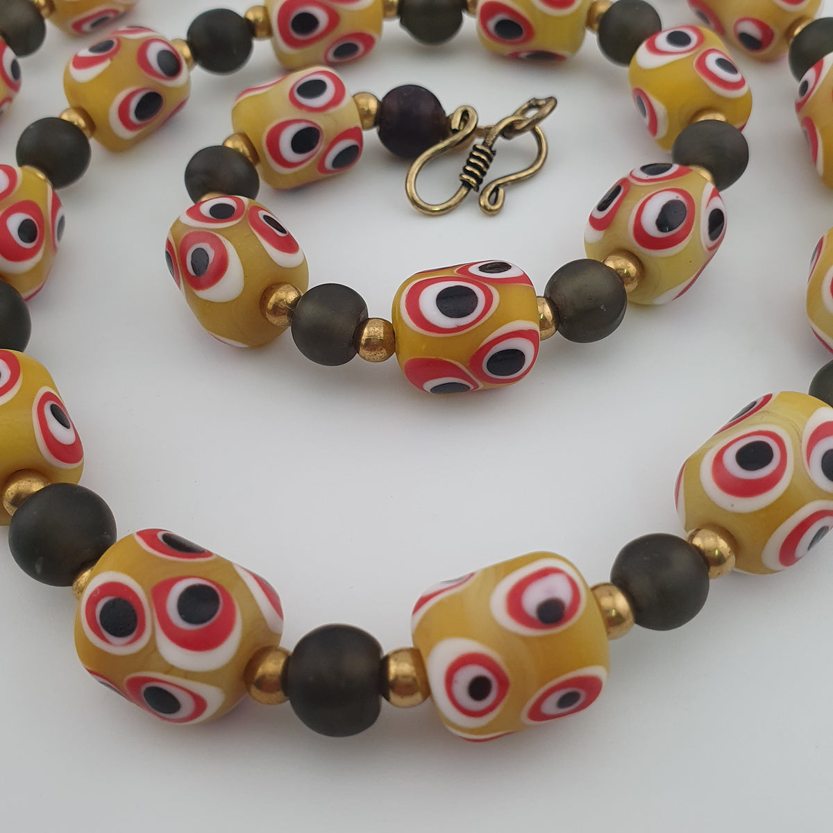 Antique Venetian African Style Thousand Eyes & Black Glass Beads Necklace