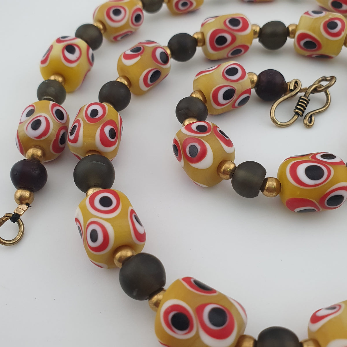 Antique Venetian African Style Thousand Eyes & Black Glass Beads Necklace