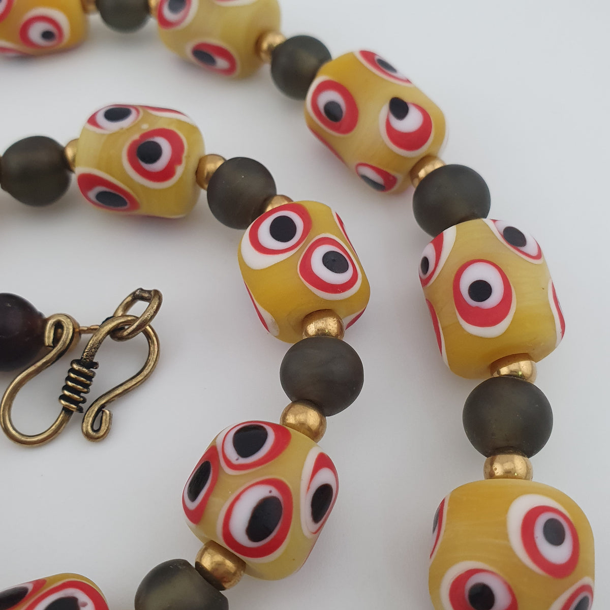 Antique Venetian African Style Thousand Eyes & Black Glass Beads Necklace