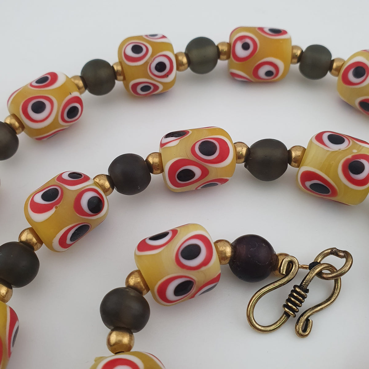 Antique Venetian African Style Thousand Eyes & Black Glass Beads Necklace
