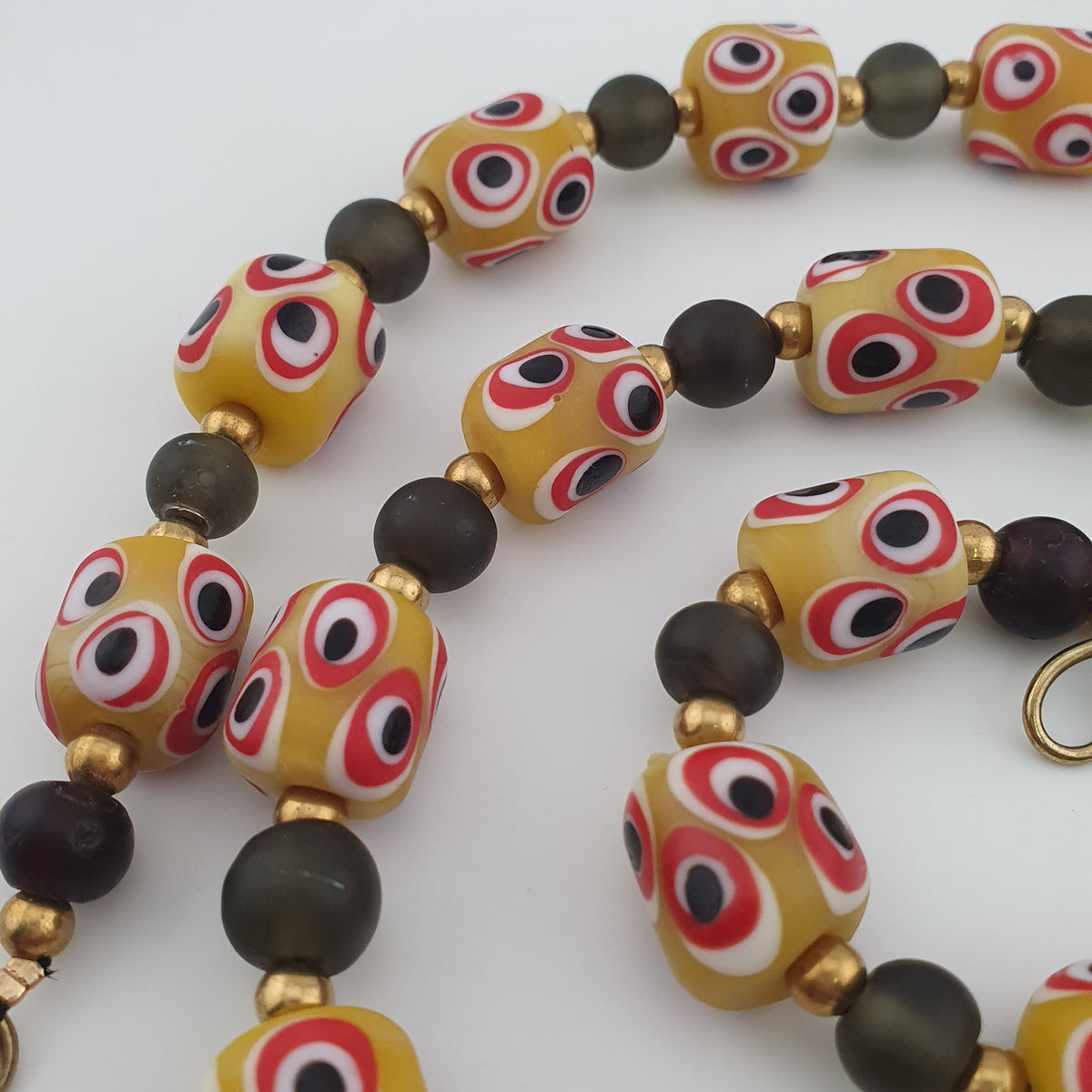 Antique Venetian African Style Thousand Eyes & Black Glass Beads Necklace