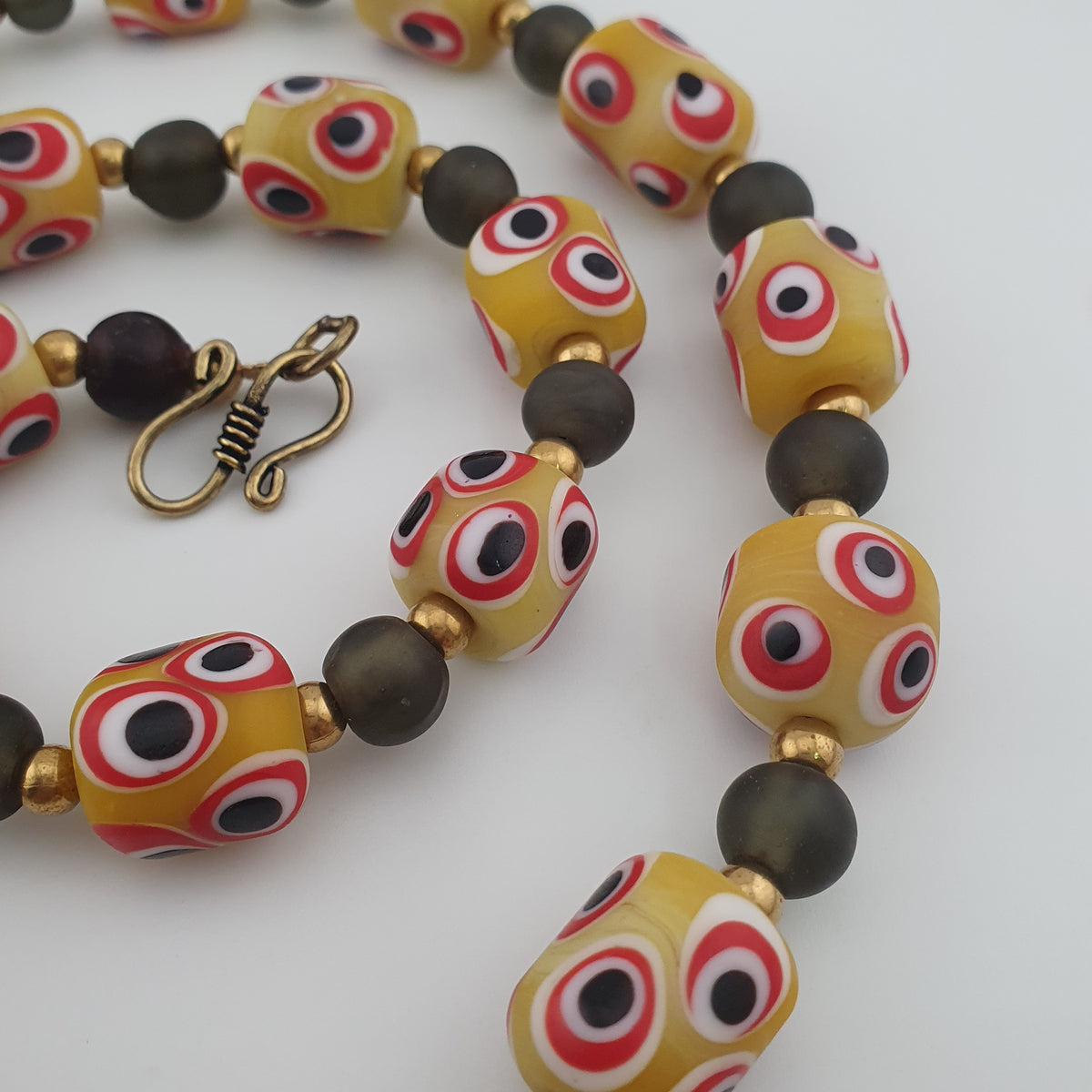 Antique Venetian African Style Thousand Eyes & Black Glass Beads Necklace
