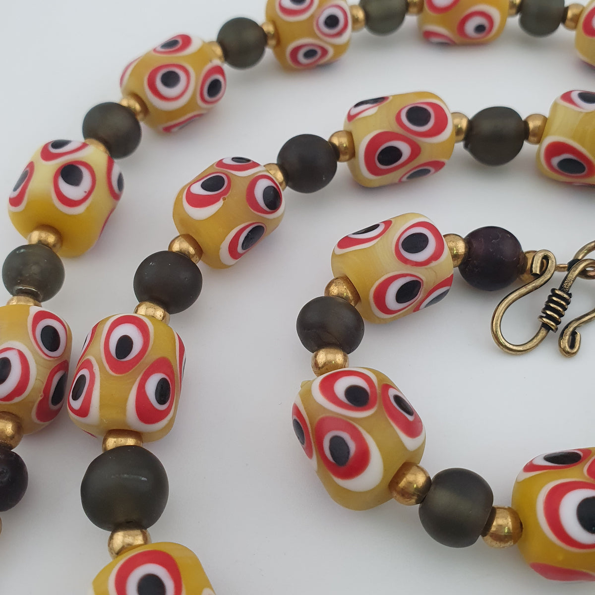 Antique Venetian African Style Thousand Eyes & Black Glass Beads Necklace
