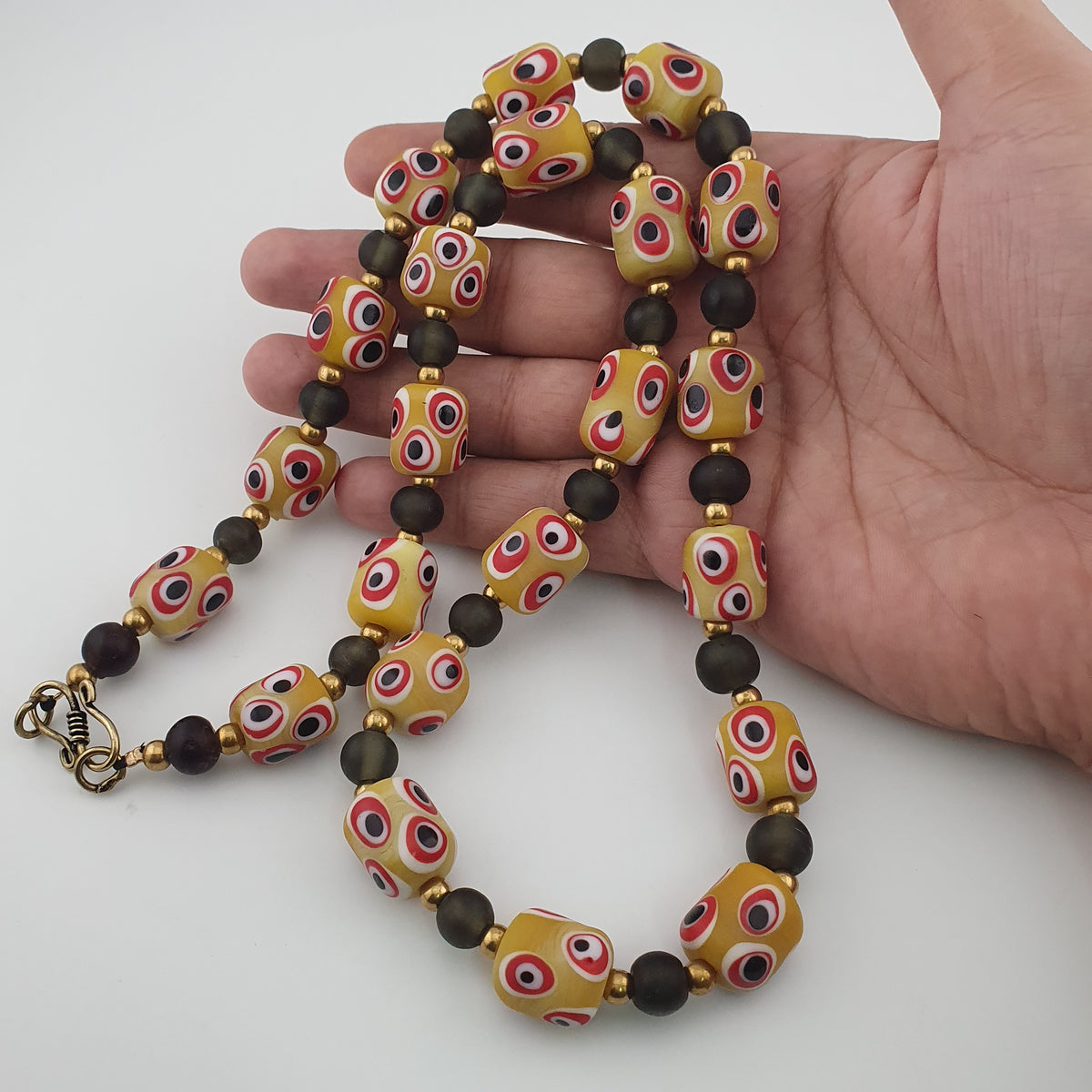 Antique Venetian African Style Thousand Eyes & Black Glass Beads Necklace