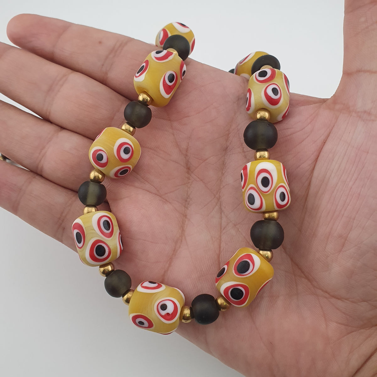 Antique Venetian African Style Thousand Eyes & Black Glass Beads Necklace