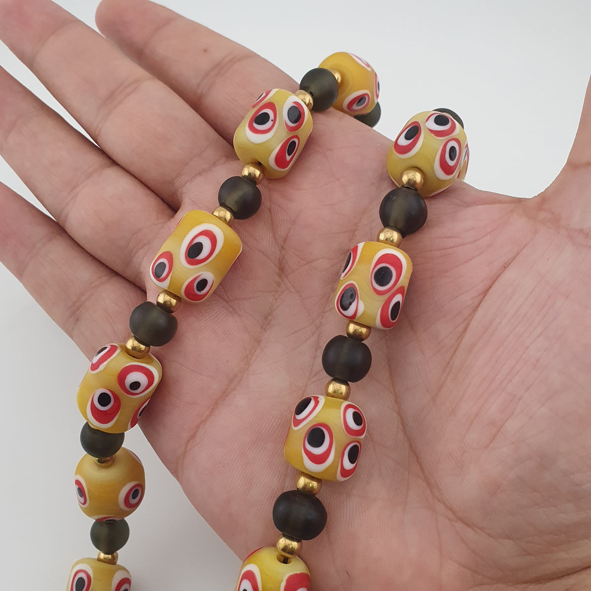 Antique Venetian African Style Thousand Eyes & Black Glass Beads Necklace