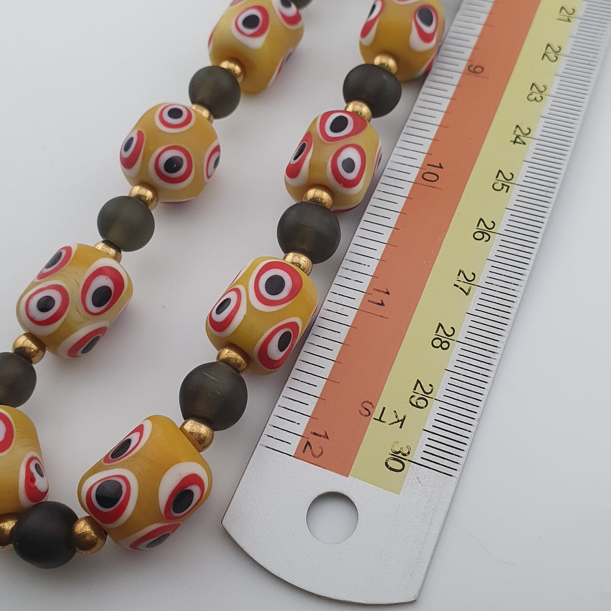 Antique Venetian African Style Thousand Eyes & Black Glass Beads Necklace
