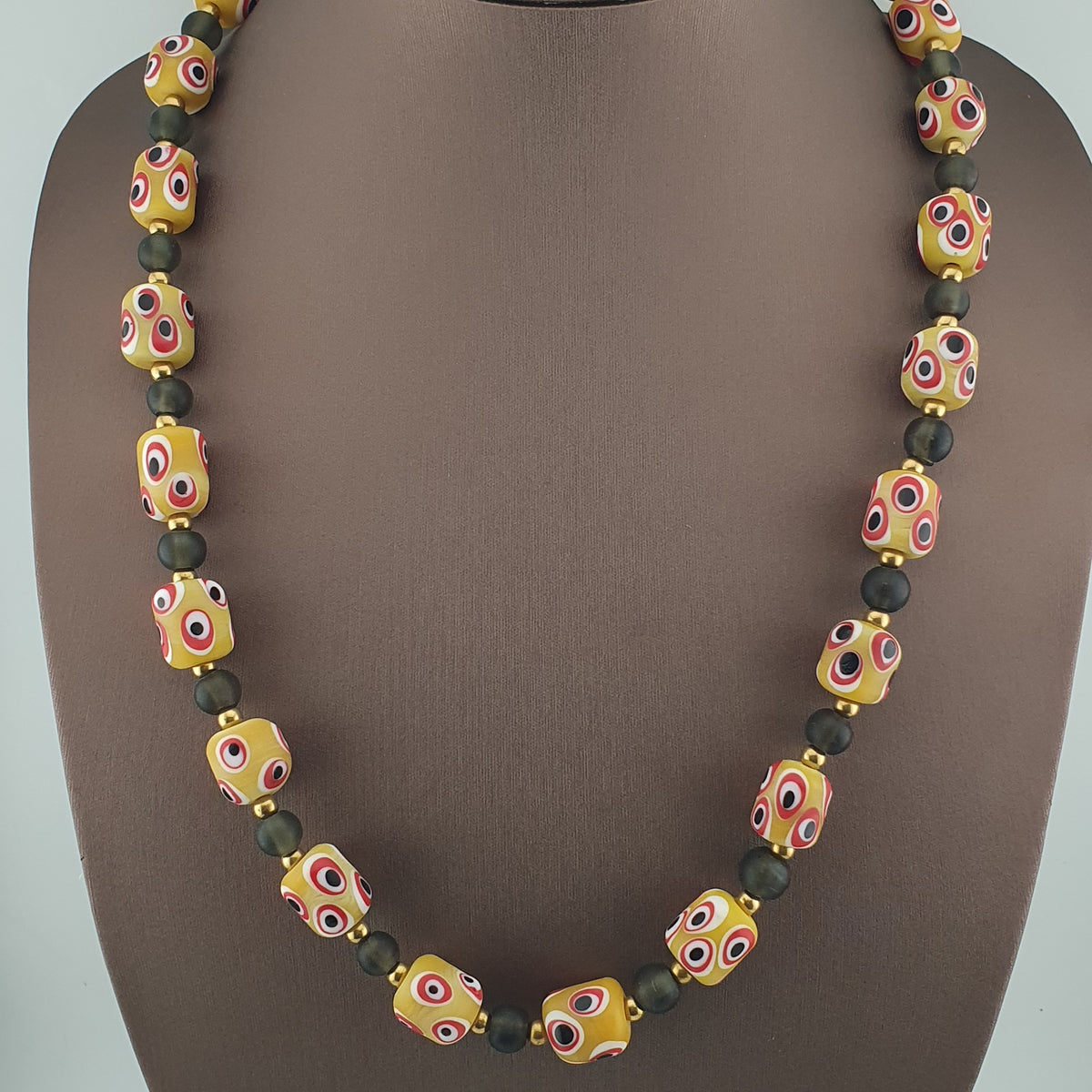 Antique Venetian African Style Thousand Eyes & Black Glass Beads Necklace