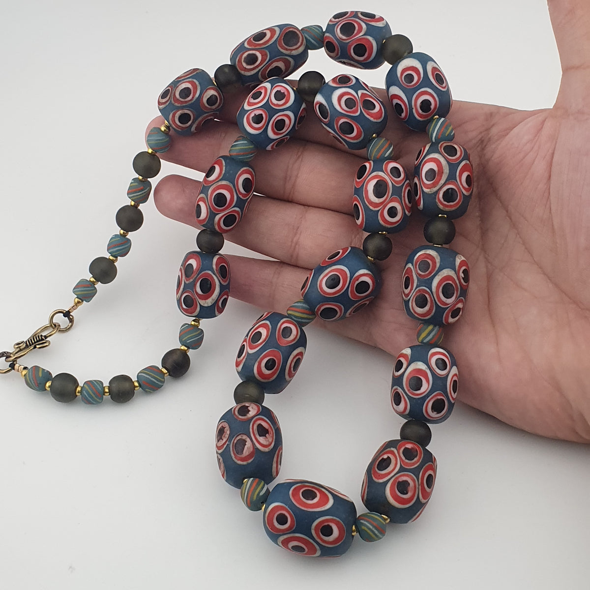 Antique Venetian Style Thousand Eye Glass Big Beads Necklace