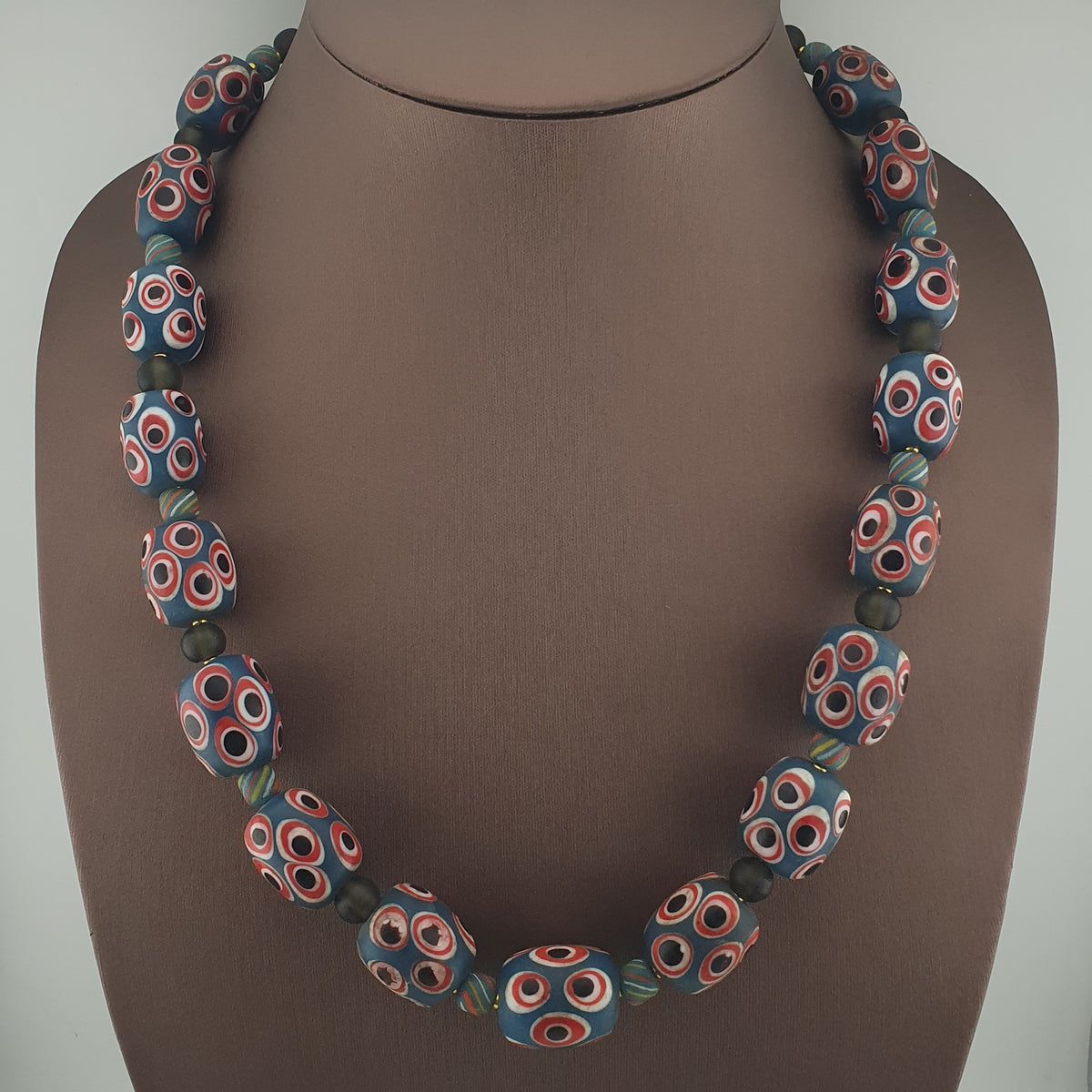 Antique Venetian Style Thousand Eye Glass Big Beads Necklace