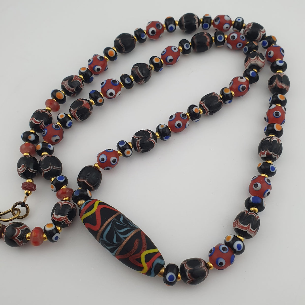 Vintage Venetian Style Mix Glass Beads With Handmade Glass Pendant Necklace