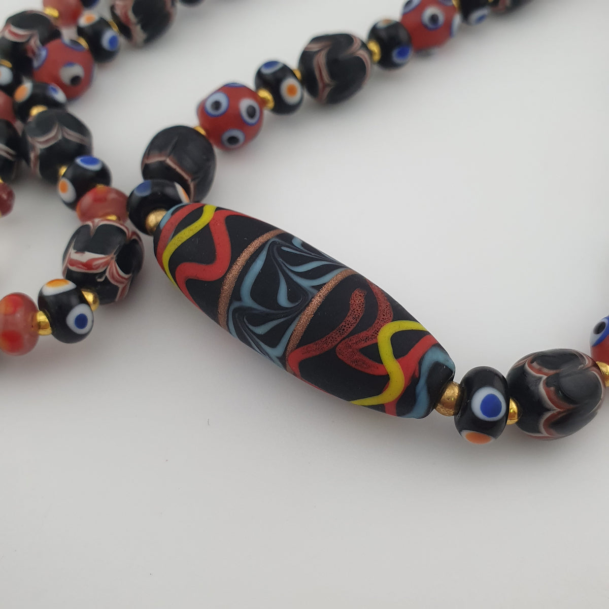 Vintage Venetian Style Mix Glass Beads With Handmade Glass Pendant Necklace