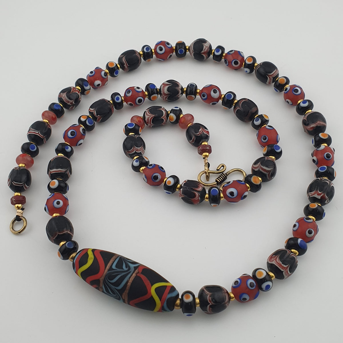 Vintage Venetian Style Mix Glass Beads With Handmade Glass Pendant Necklace
