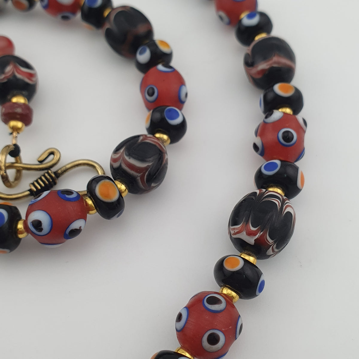 Vintage Venetian Style Mix Glass Beads With Handmade Glass Pendant Necklace