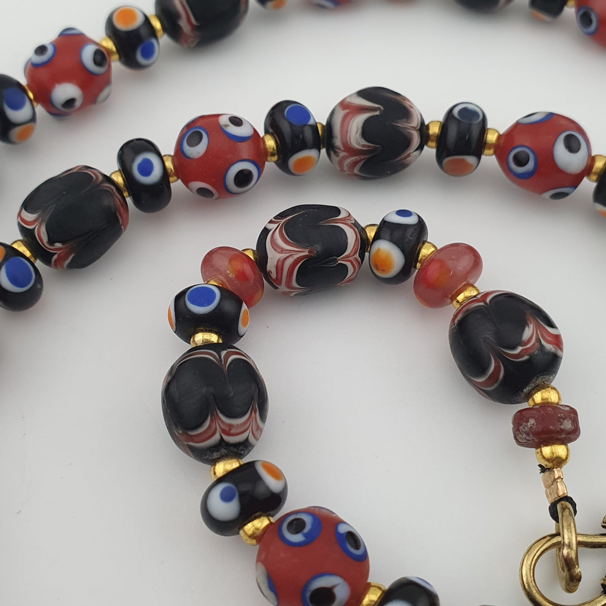 Vintage Venetian Style Mix Glass Beads With Handmade Glass Pendant Necklace