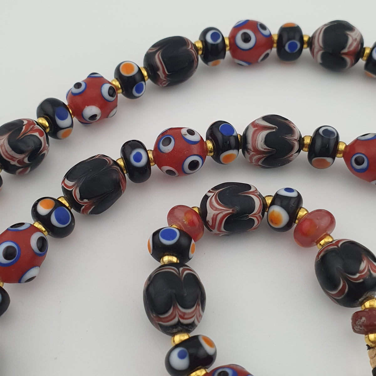 Vintage Venetian Style Mix Glass Beads With Handmade Glass Pendant Necklace