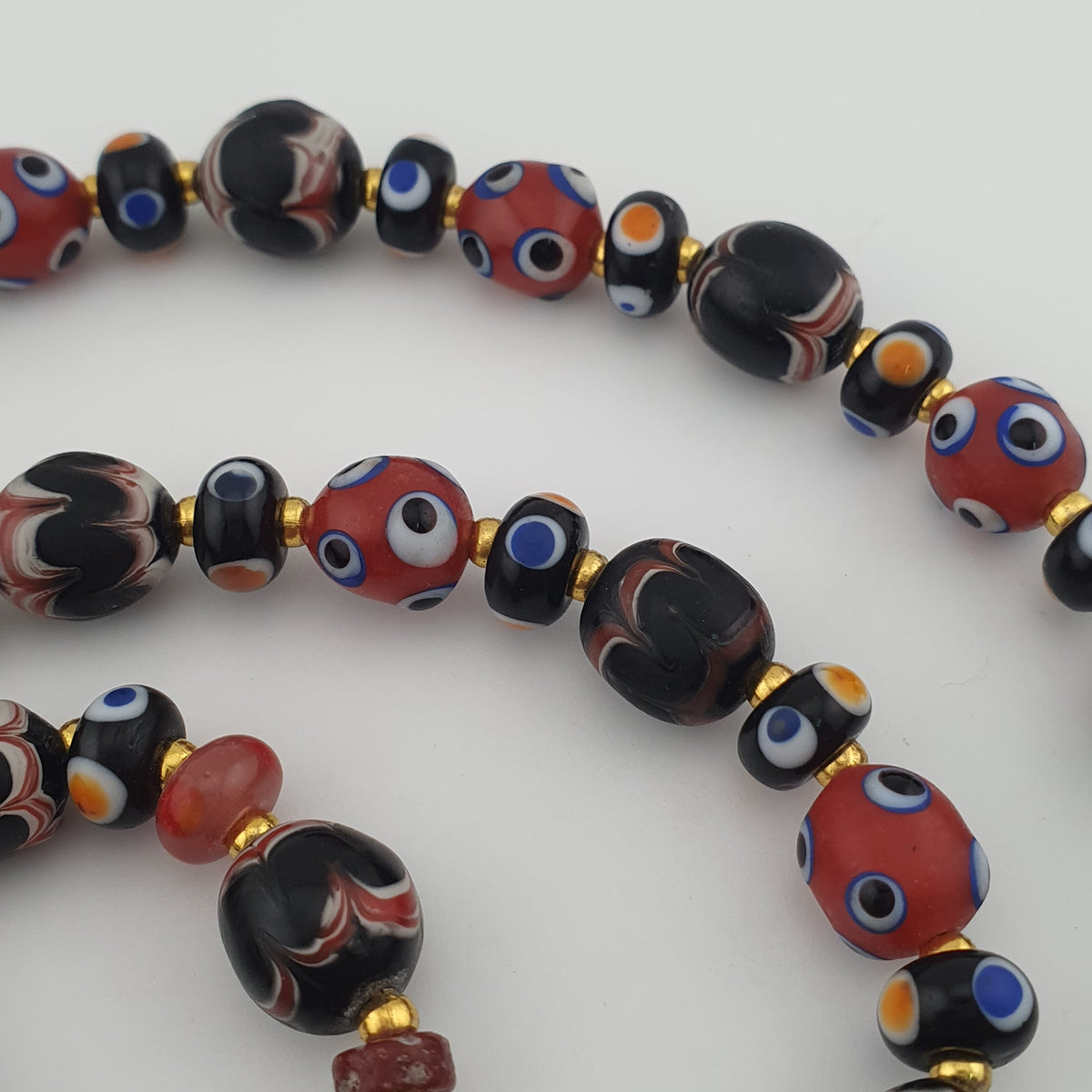 Vintage Venetian Style Mix Glass Beads With Handmade Glass Pendant Necklace