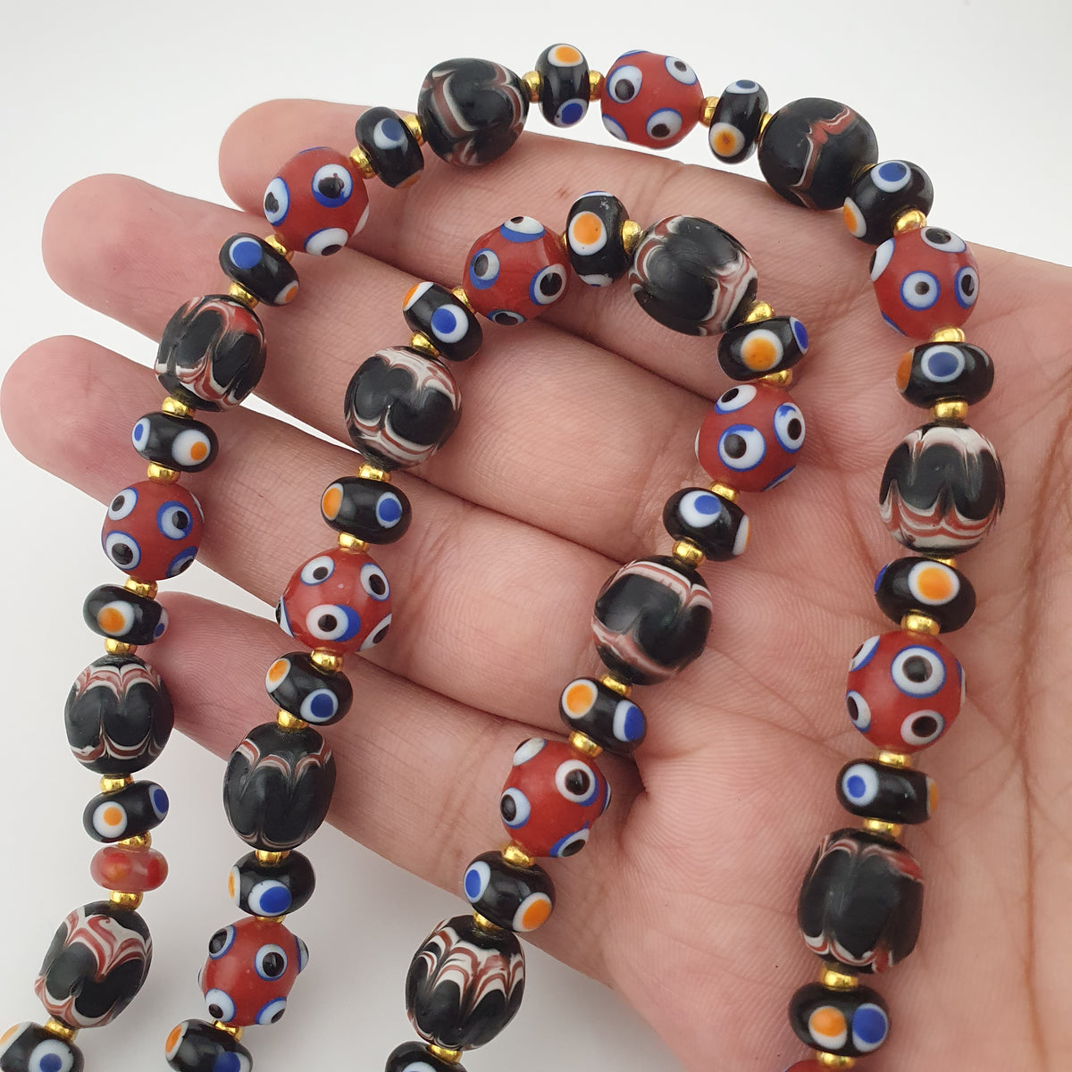 Vintage Venetian Style Mix Glass Beads With Handmade Glass Pendant Necklace