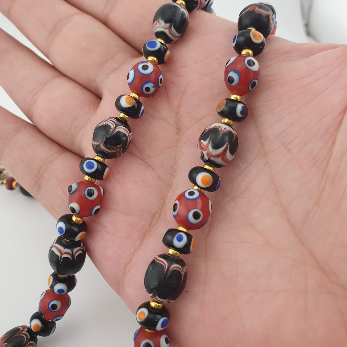 Vintage Venetian Style Mix Glass Beads With Handmade Glass Pendant Necklace