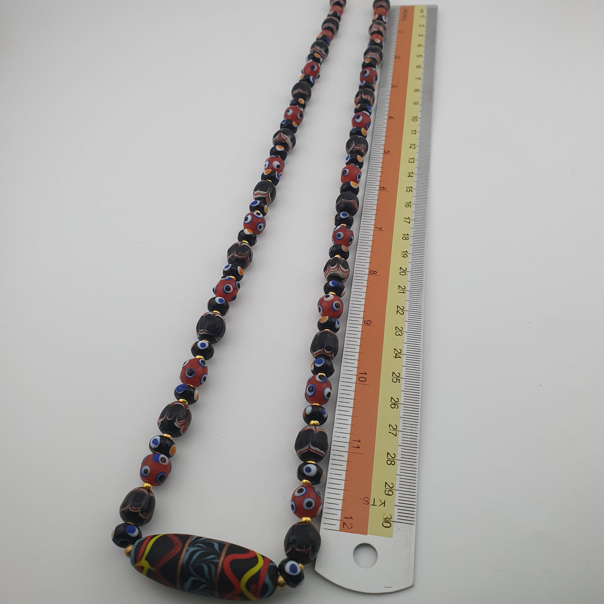 Vintage Venetian Style Mix Glass Beads With Handmade Glass Pendant Necklace