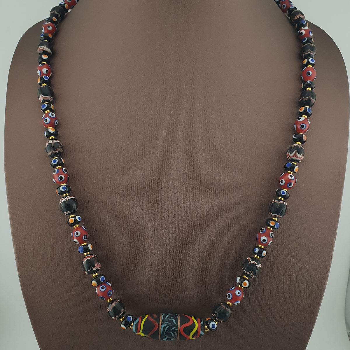 Vintage Venetian Style Mix Glass Beads With Handmade Glass Pendant Necklace