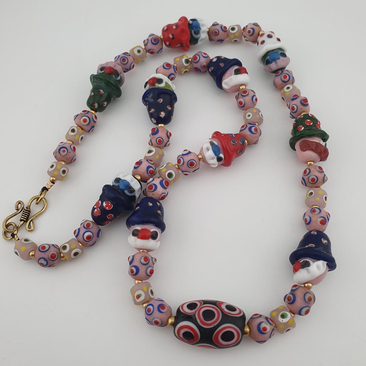 Vintage Venetian Style Skunk Eye & Old face Glass Necklace