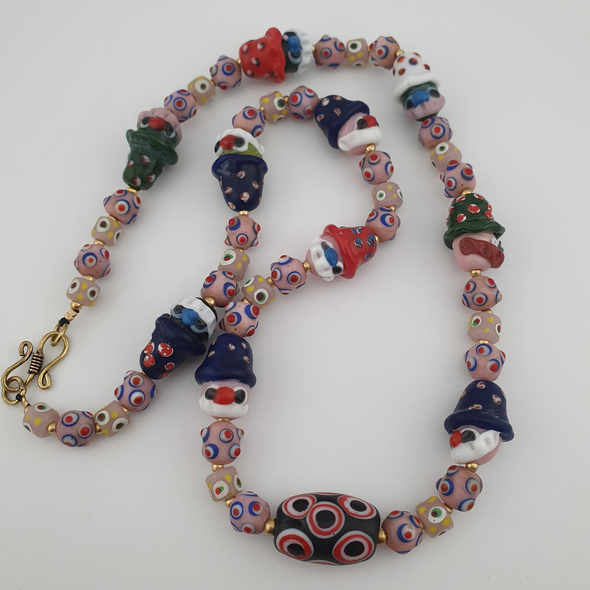 Vintage Venetian Style Skunk Eye & Old face Glass Necklace