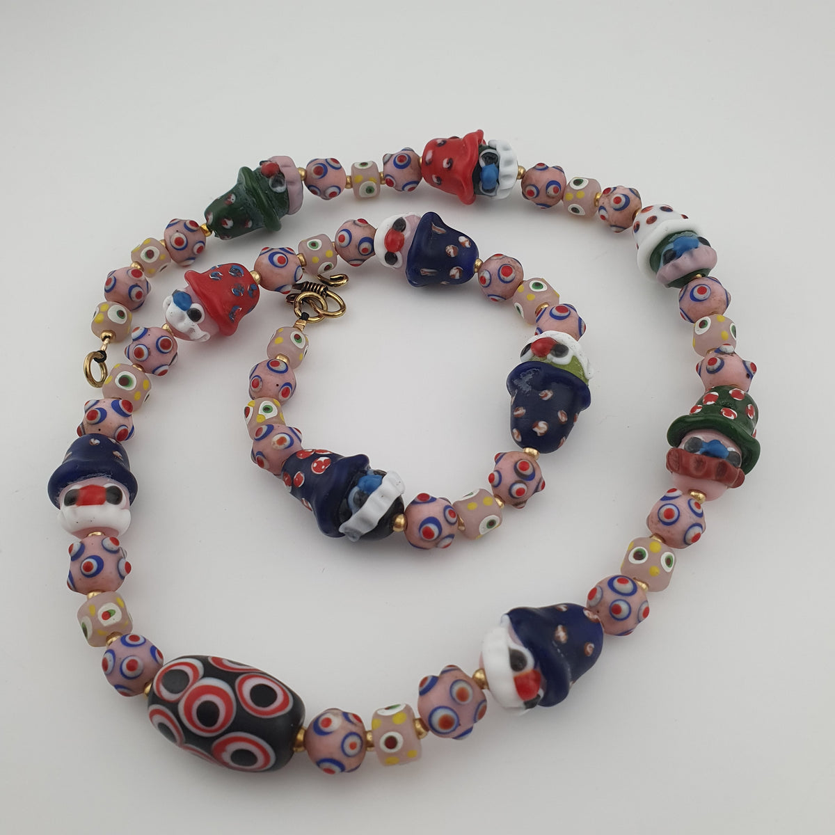 Vintage Venetian Style Skunk Eye & Old face Glass Necklace