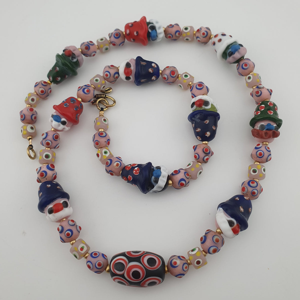 Vintage Venetian Style Skunk Eye & Old face Glass Necklace