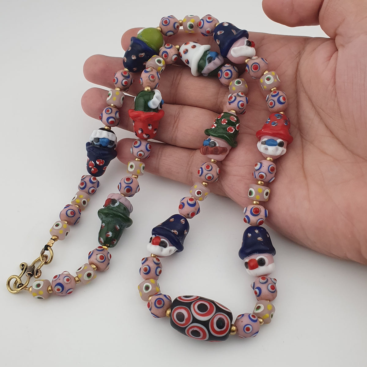 Vintage Venetian Style Skunk Eye & Old face Glass Necklace