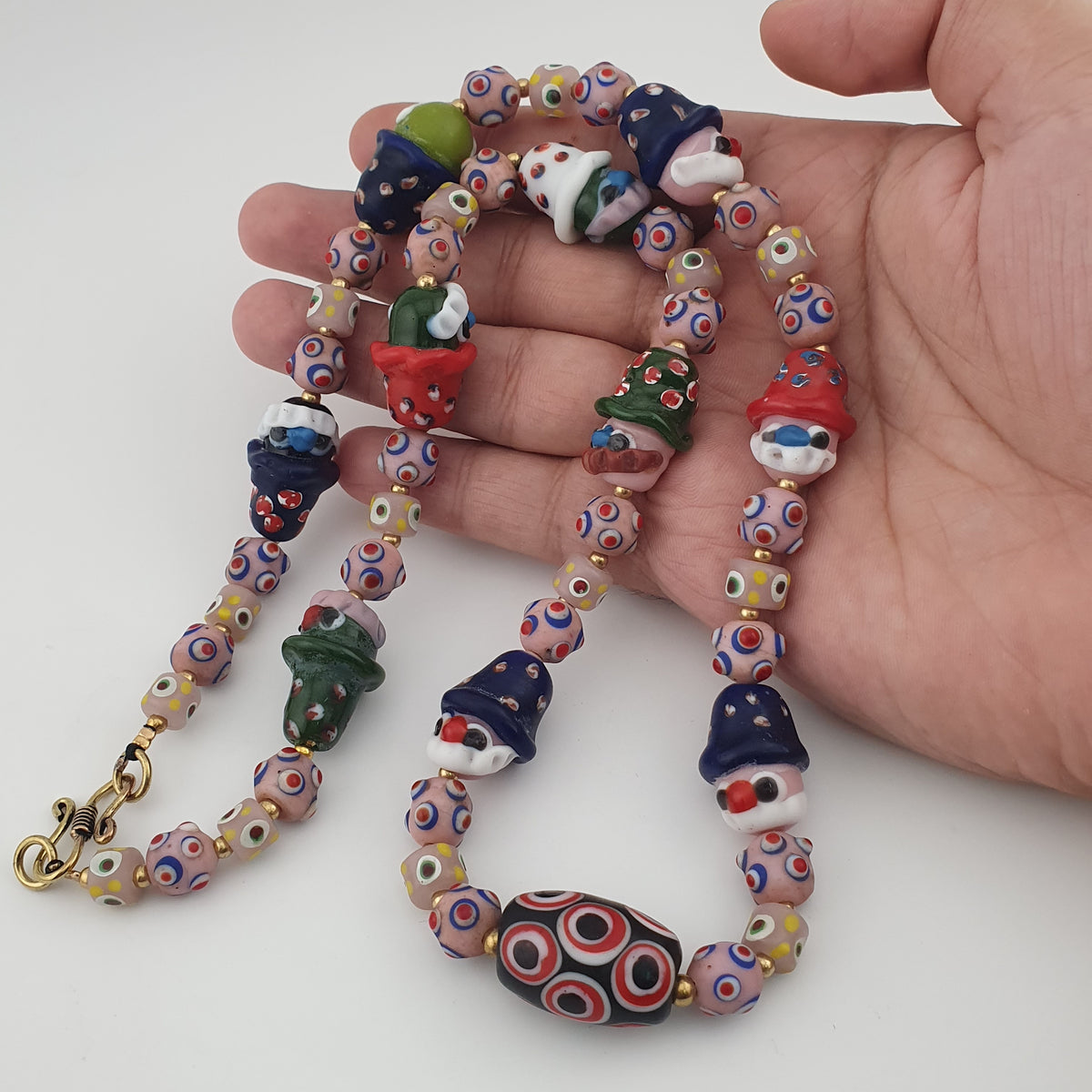 Vintage Venetian Style Skunk Eye & Old face Glass Necklace