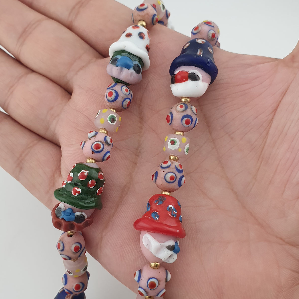 Vintage Venetian Style Skunk Eye & Old face Glass Necklace