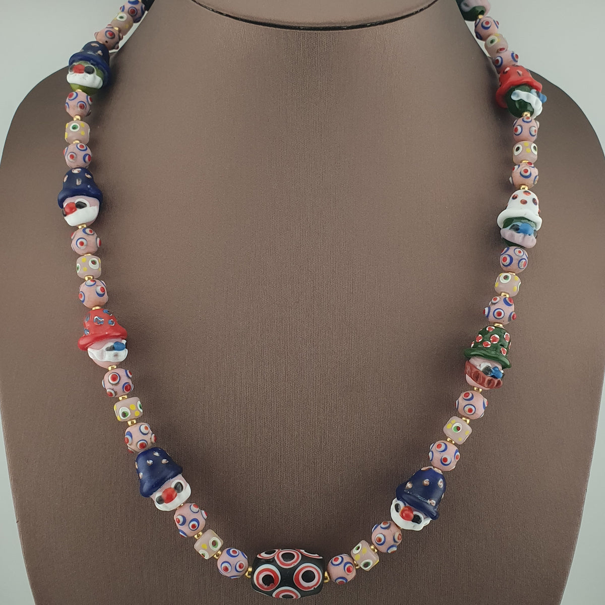 Vintage Venetian Style Skunk Eye & Old face Glass Necklace