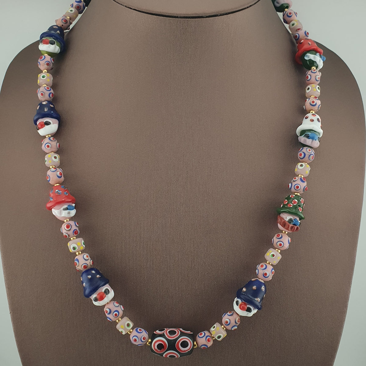 Vintage Venetian Style Skunk Eye & Old face Glass Necklace